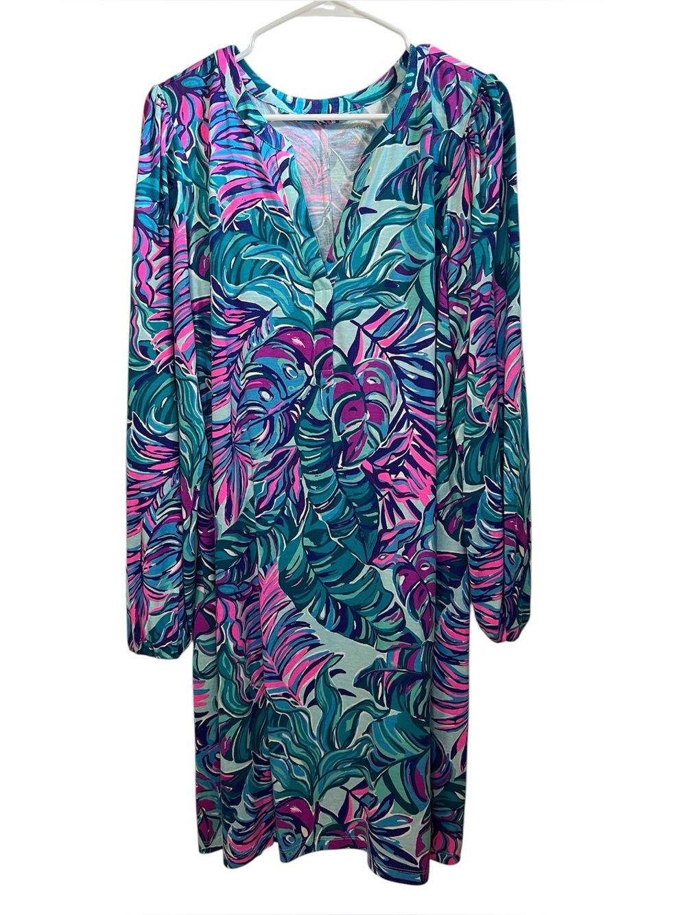 Lilly Pulitzer Bedelia Dress Teal, Turquoise & Pink Leaf-Print Midi  Size XL